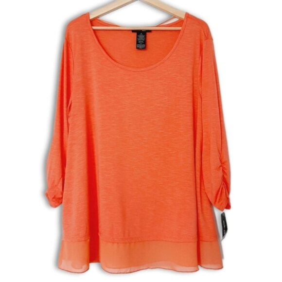 STYLE & CO. Stretchy & Soft Chifon Hem Women's Salmon Pink Top Sz 2X - Picture 2 of 15